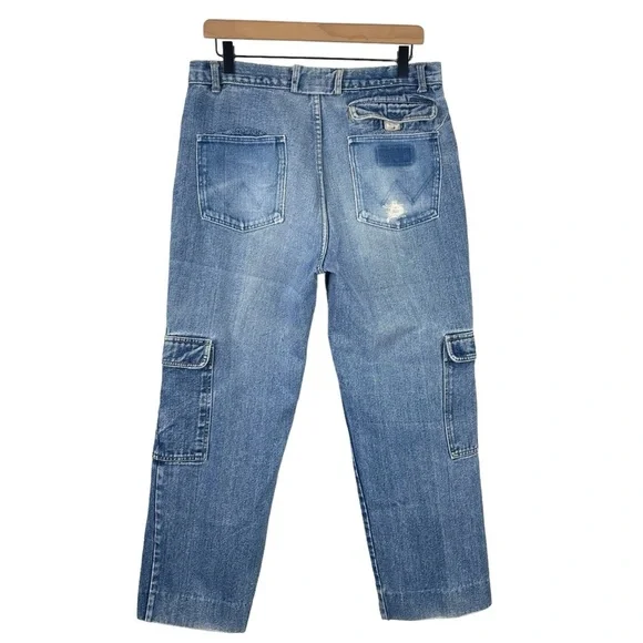 1980s Vintage Rigoletto Cargo Jeans Womens 30 High Rise Straight Utility Ankle - Picture 6 of 10